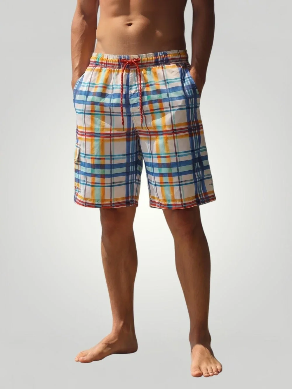 Tommy Bahama Relax Mens XL Swim Trunks Multicolor Plaid Mesh Lined Cargo Board